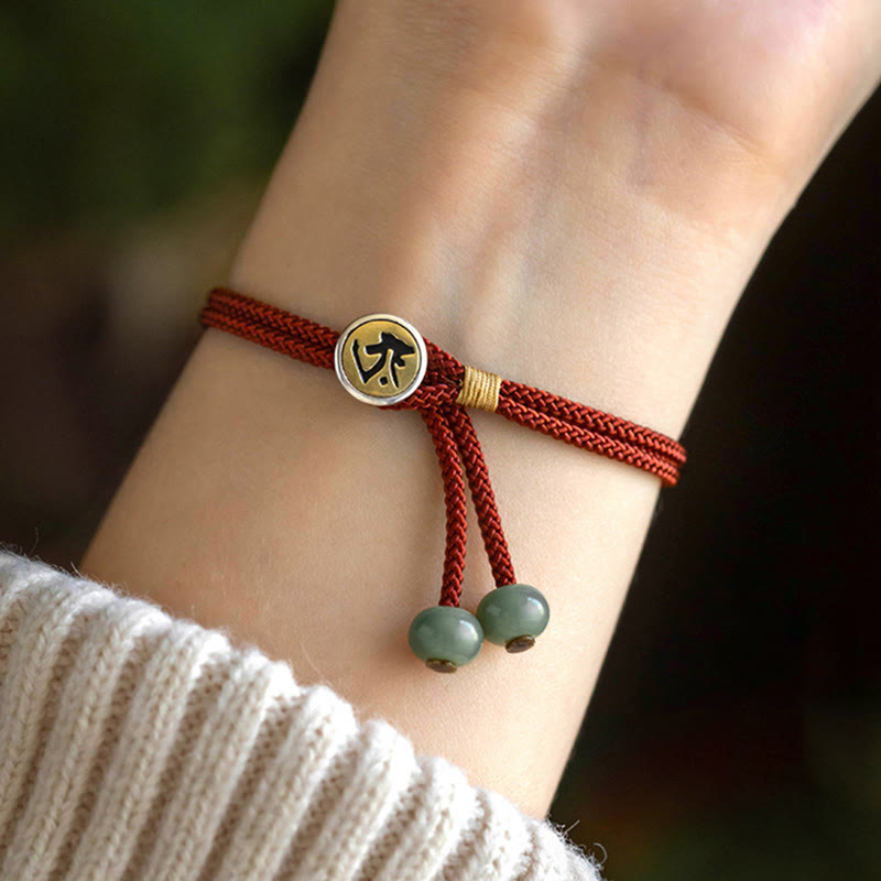 Carmiora 925 Sterling Silber handgefertigtes chinesisches Sternzeichen Natal Buddha Cyan Bodhi Samenschutz geflochtenes rotes Schnurarmband