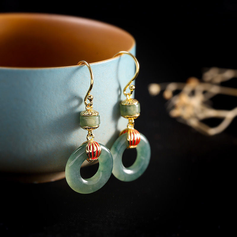 Carmiora Cyan Jade Laterne Kupfer Glück Tropfen Ohrringe