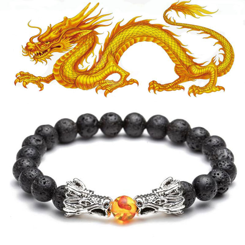 Carmiora Weiß Türkis Lava Rock Dragon Blessing Perlenarmband