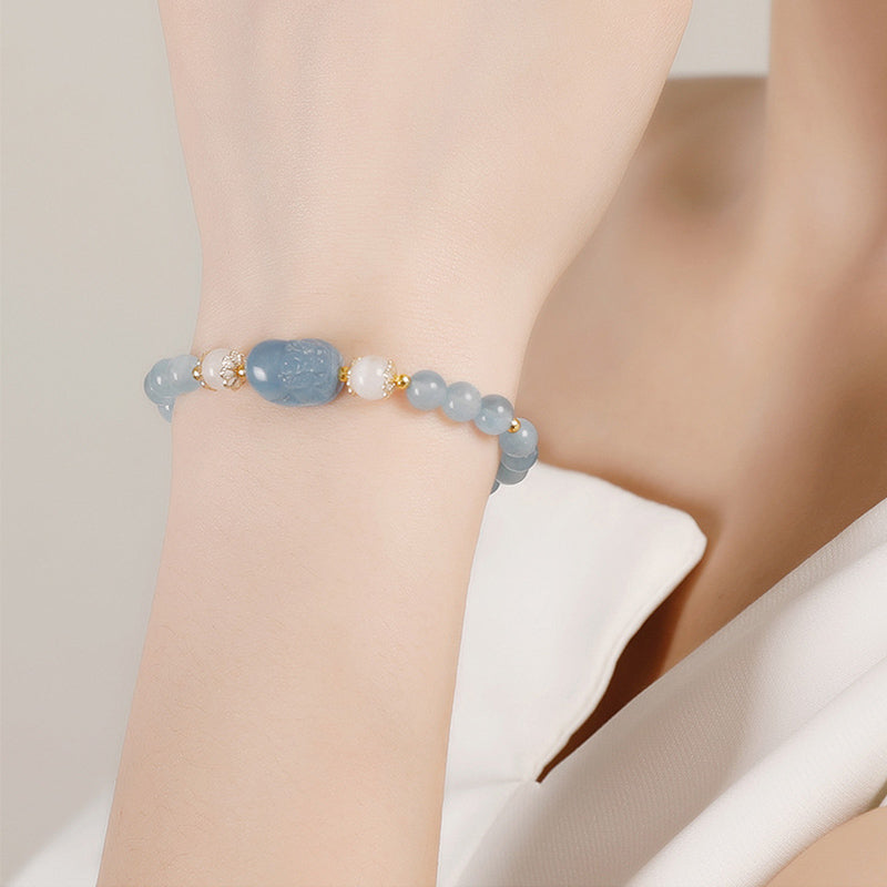 Carmiora Aquamarin Erdbeerquarz Amethyst Mondstein PiXiu Heilarmband