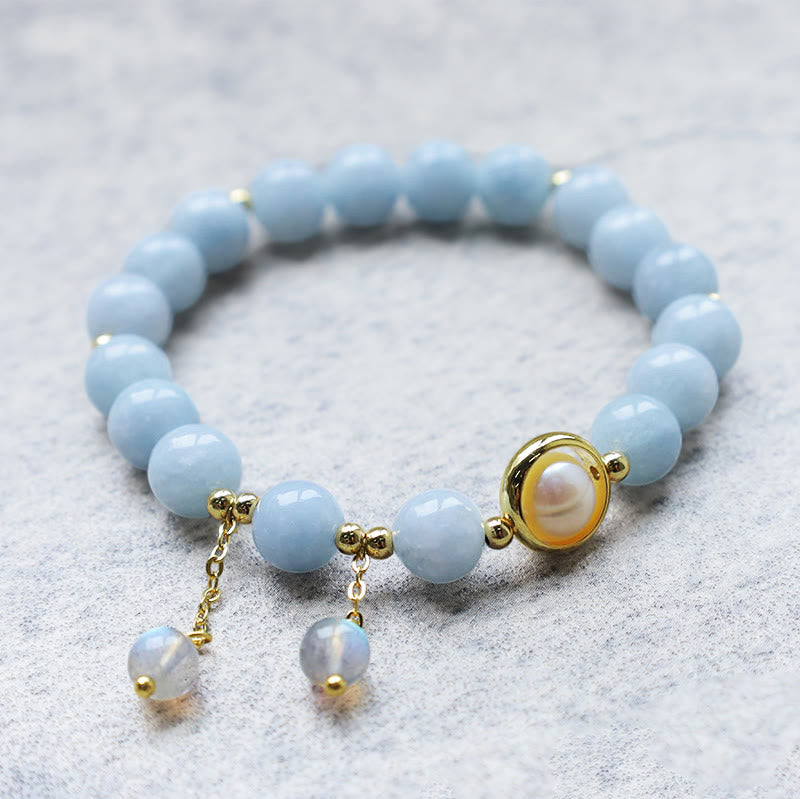 Carmiora Aquamarin-Perlen-Heilmondstein-Perlen-Charm-Armband