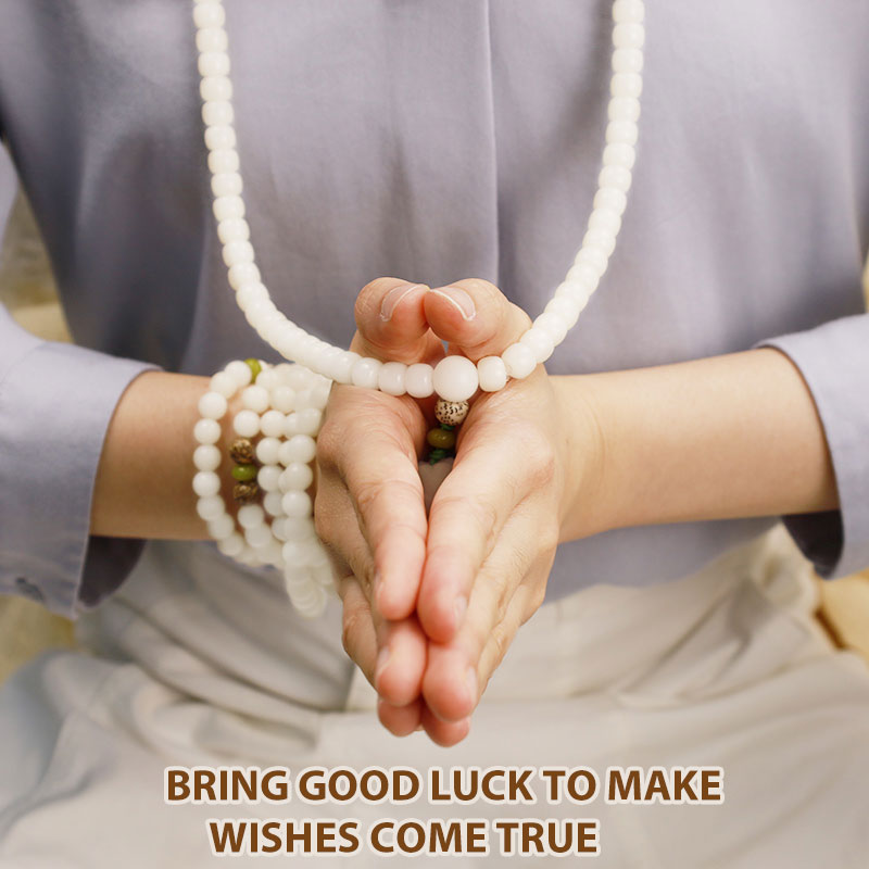 Carmiora White Jade Bodhi Lotus Mala Harmony Halskette Armband