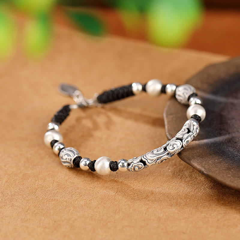 Carmiora Tibet handgefertigtes Kupfer 999 Sterling Silber Glückswolken-Reichtum-Schnur-Armband