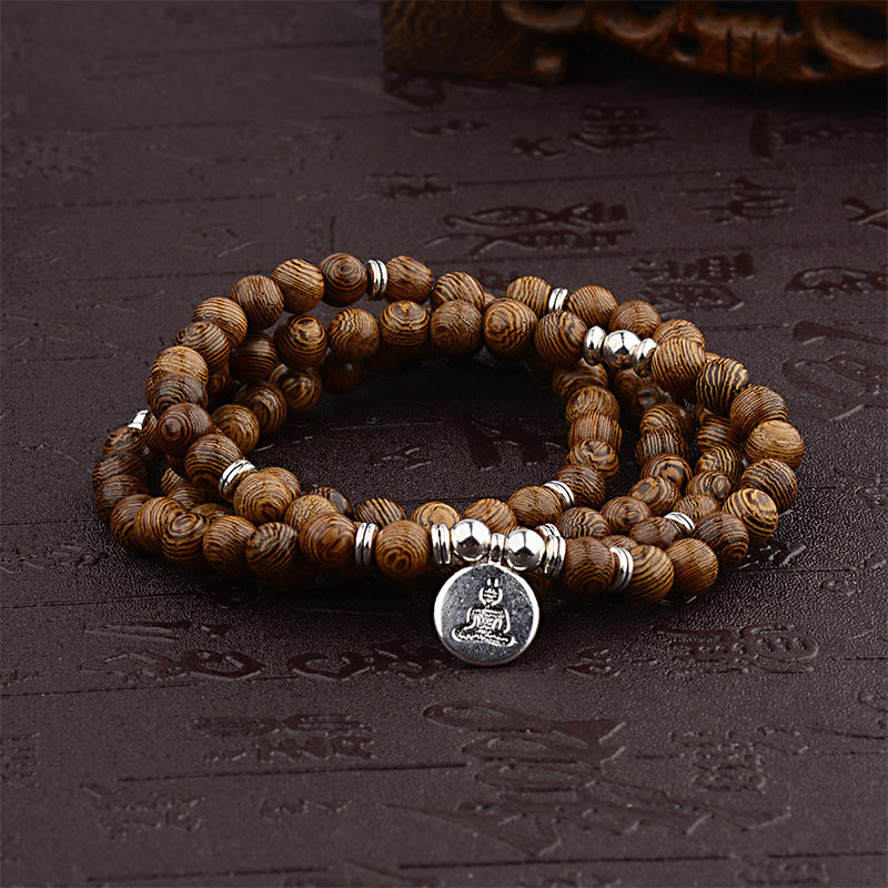 Carmiora Tibetisches Blitzschlag-Holzarmband Lotus Buddha Mala