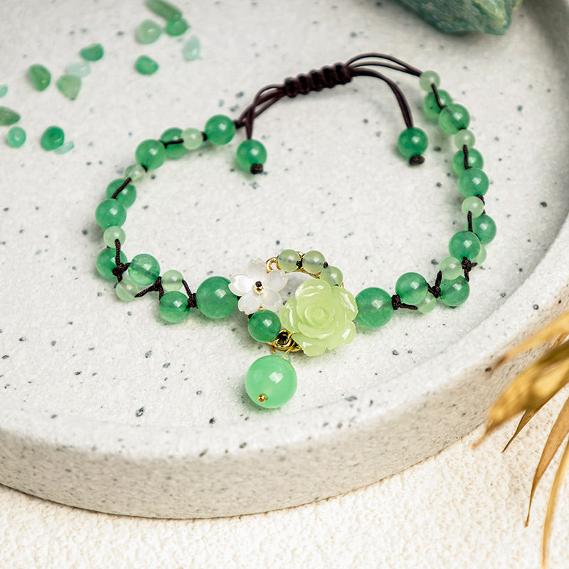 Carmiora Financial Success Jade geflochtenes Fußkettchen für Wohlstand und Fülle