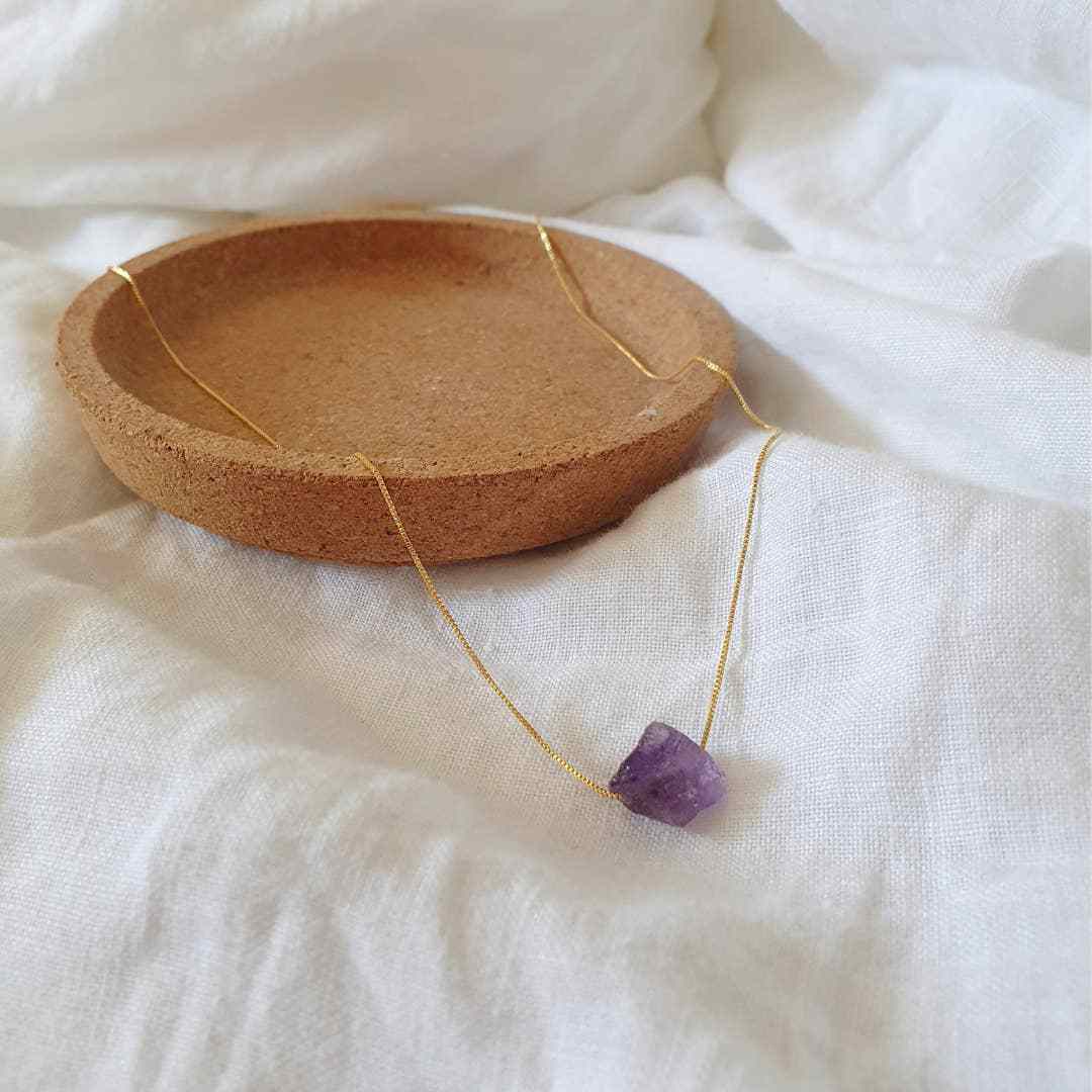 Amethyst - 14 Karat vergoldete Halskette