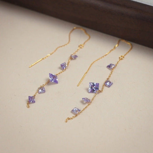 Amethyst-Einfädler-Ohrringe (massives Silber)