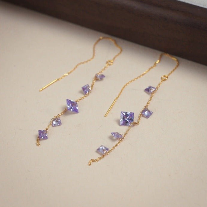 Amethyst-Einfädler-Ohrringe (massives Silber)