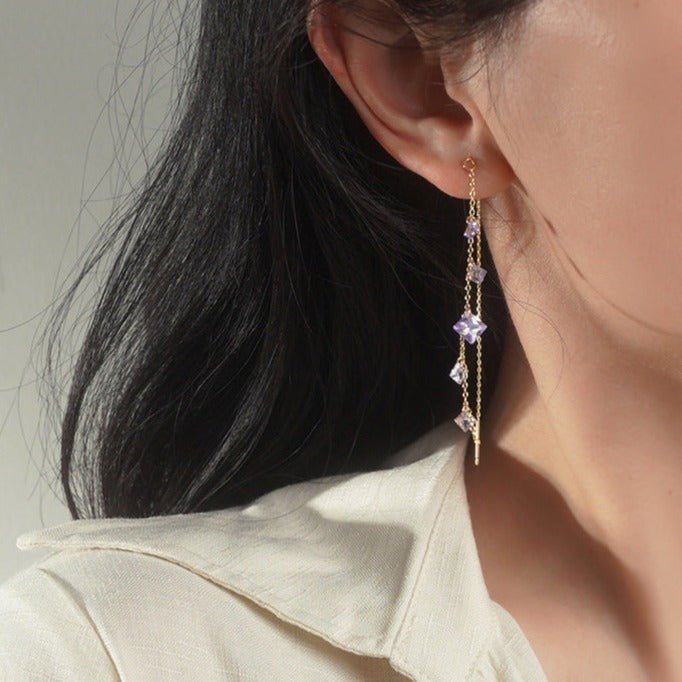 Amethyst-Einfädler-Ohrringe (massives Silber)