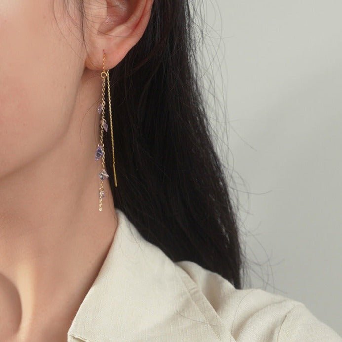 Amethyst-Einfädler-Ohrringe (massives Silber)