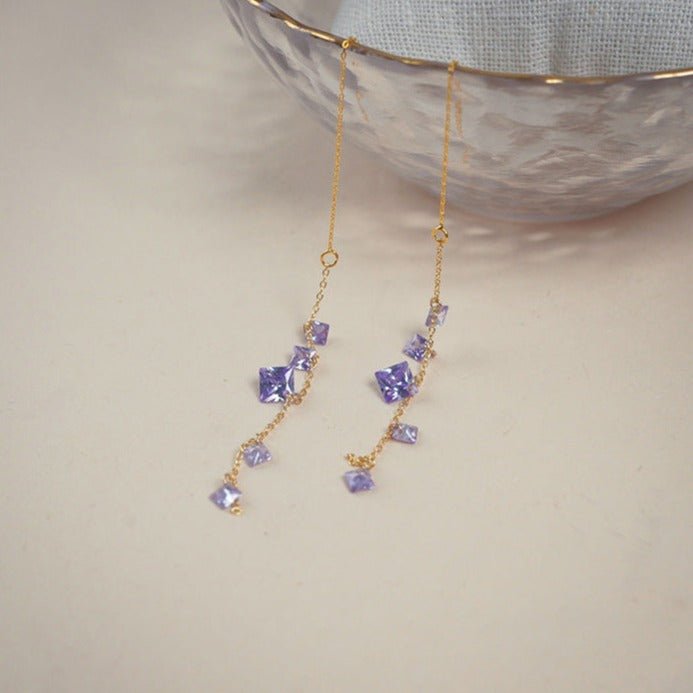 Amethyst-Einfädler-Ohrringe (massives Silber)