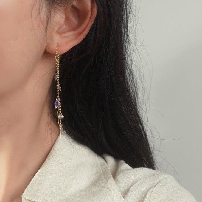 Amethyst-Einfädler-Ohrringe (massives Silber)