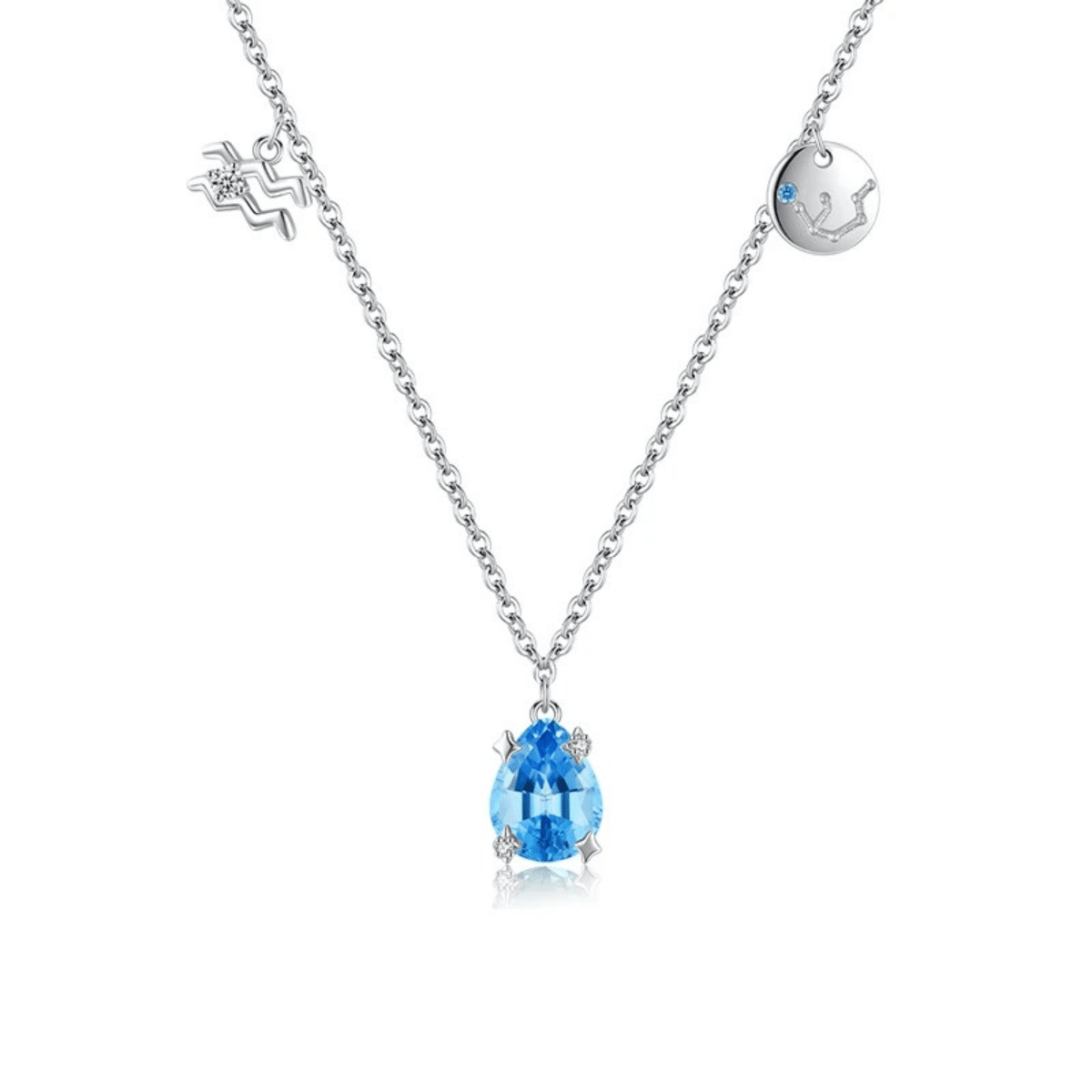 Azurblaue Tropfen-Halo-Halskette aus Silber