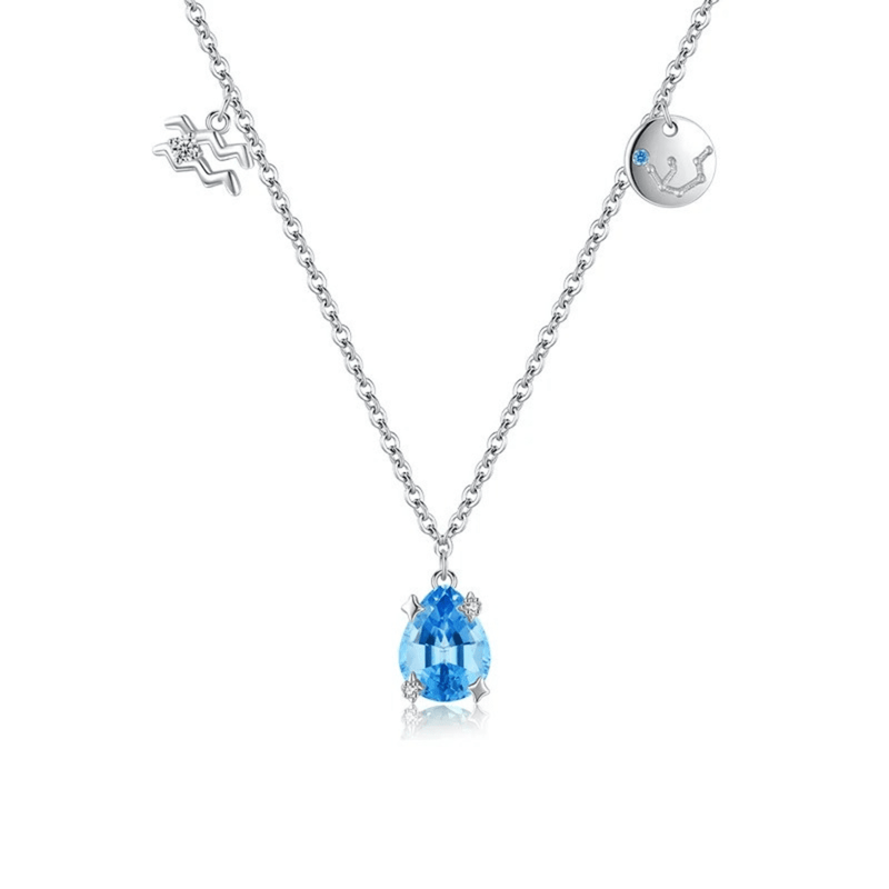 Azurblaue Tropfen-Halo-Halskette aus Silber