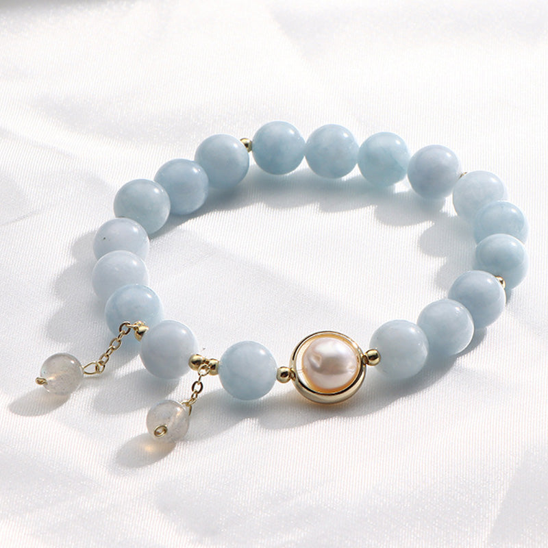 Carmiora Aquamarin-Perlen-Heilmondstein-Perlen-Charm-Armband