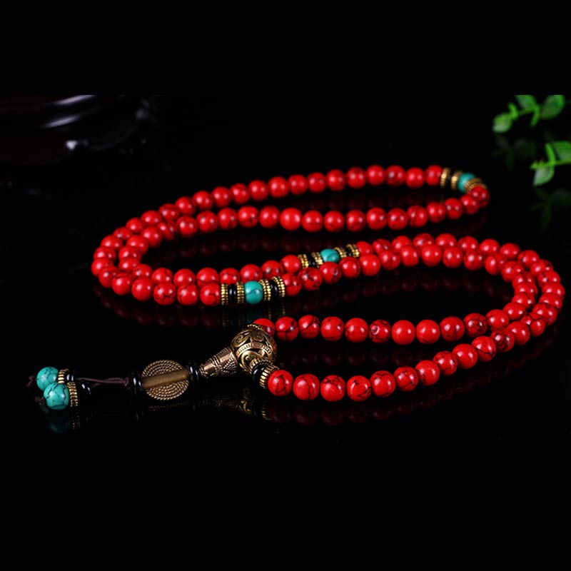 Carmiora tibetisches Mala Rot-Türkis-Glückshalsketten-Armband