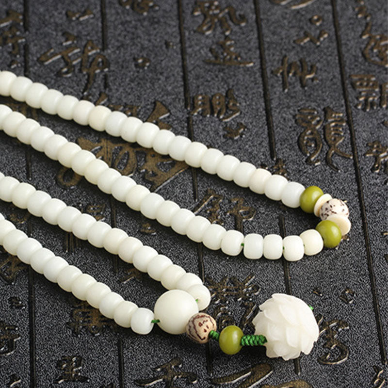Carmiora White Jade Bodhi Lotus Mala Harmony Halskette Armband
