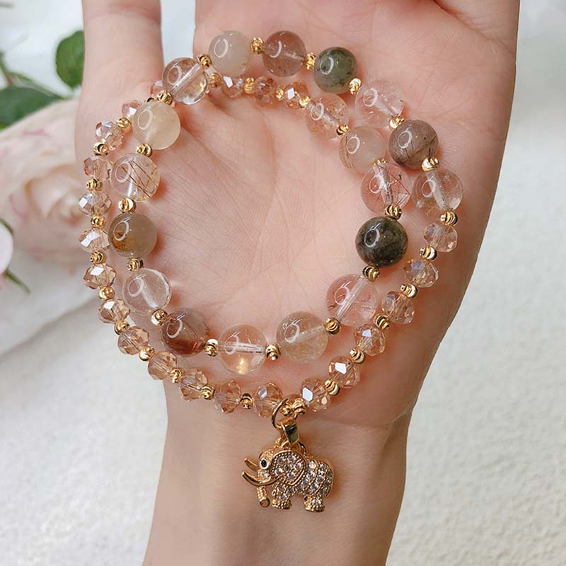 Carmiora Rosenquarz-Elefant-Heilenergie-Charm-Armband