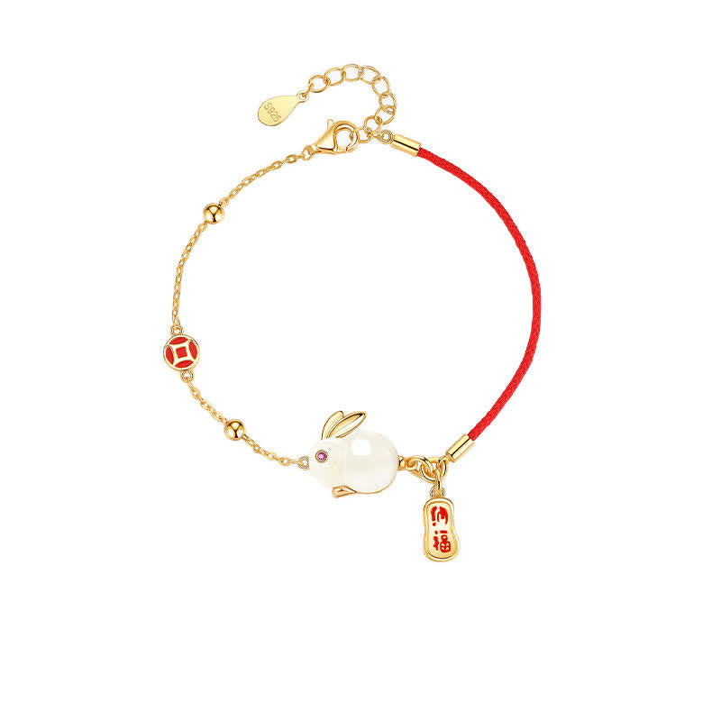 Carmiora-Jahr des Kaninchens, weißes Jade-Happiness-Armband mit roter Schnur