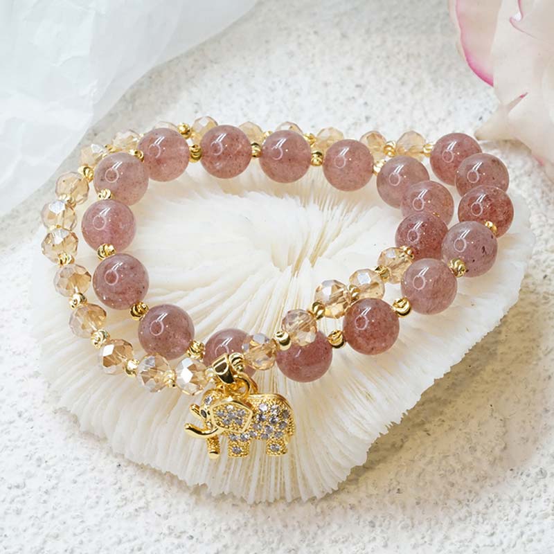 Carmiora Rosenquarz-Elefant-Heilenergie-Charm-Armband