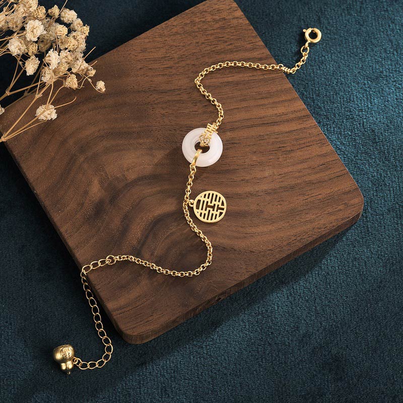 Carmiora White Jade Double Happiness Fortune Armband
