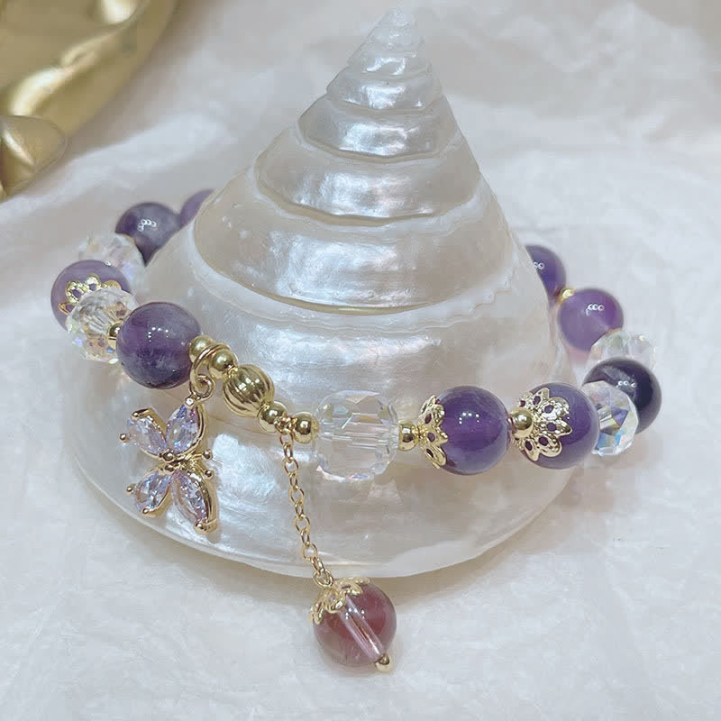 Carmiora Charm-Armband mit natürlichem Amethyst-Kristall, spiritueller Schmetterling