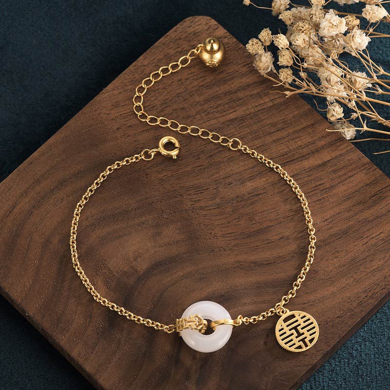 Carmiora White Jade Double Happiness Fortune Armband
