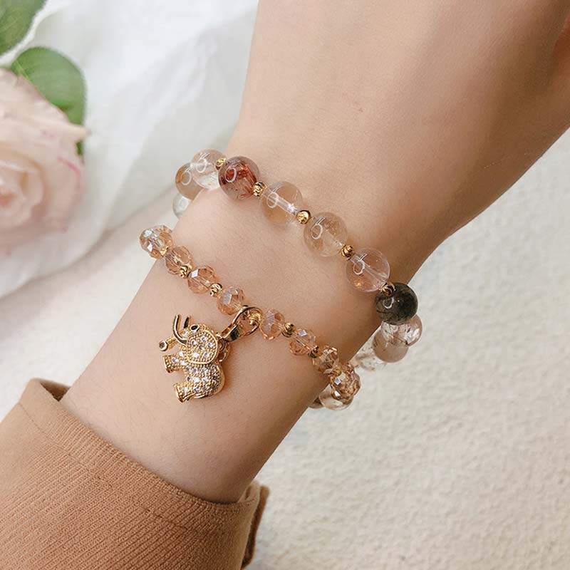 Carmiora Rosenquarz-Elefant-Heilenergie-Charm-Armband