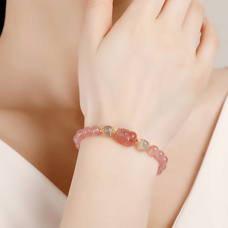 Carmiora Aquamarin Erdbeerquarz Amethyst Mondstein PiXiu Heilarmband
