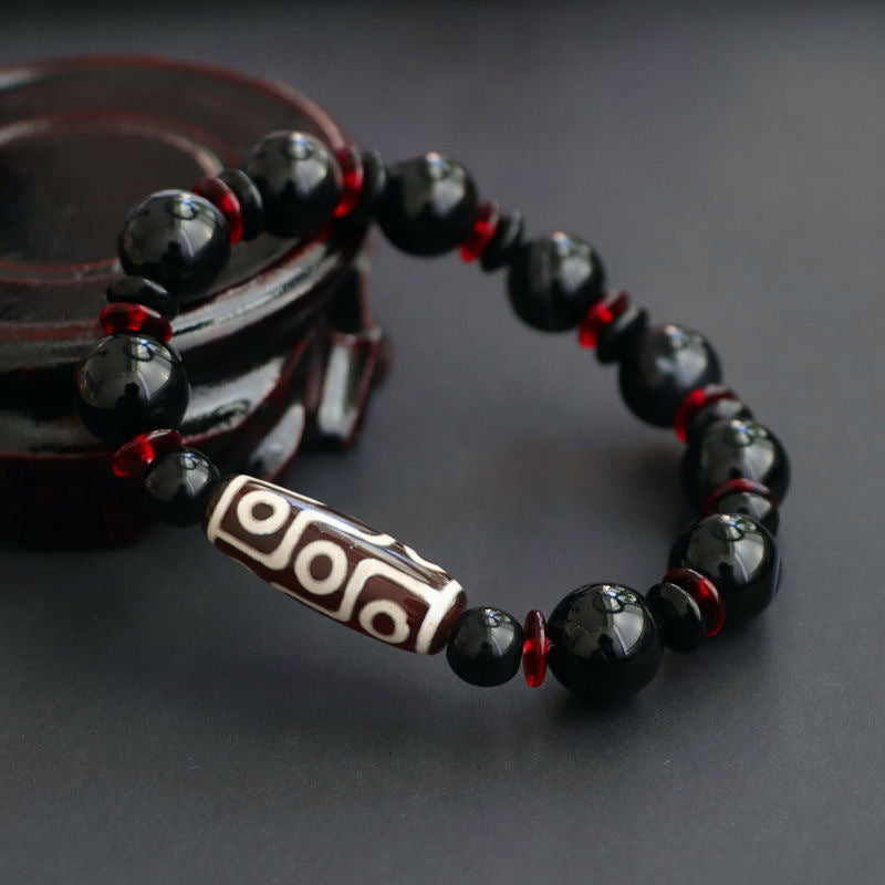Carmiora Black Onyx Nine-Eye Dzi Bead Wealth Protection Armband
