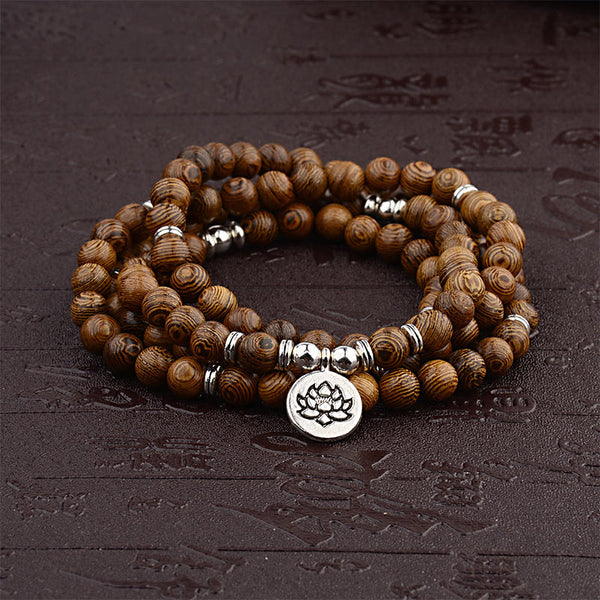 Carmiora Tibetisches Blitzschlag-Holzarmband Lotus Buddha Mala