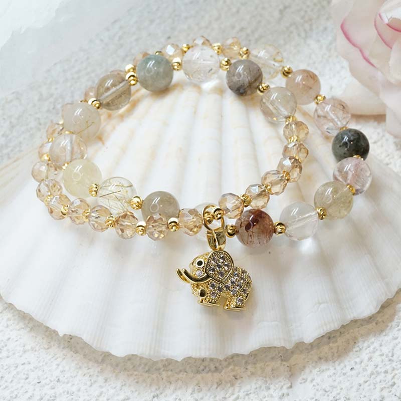 Carmiora Rosenquarz-Elefant-Heilenergie-Charm-Armband