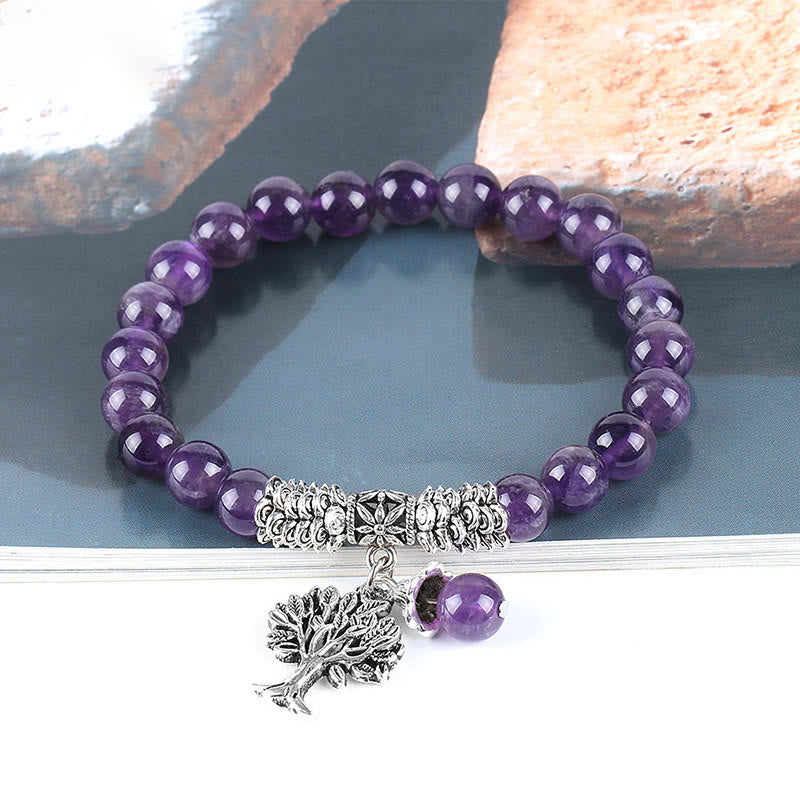 Carmiora Stretch-Armband mit natürlichem Edelstein, Baum des Lebens, Glücksbringer