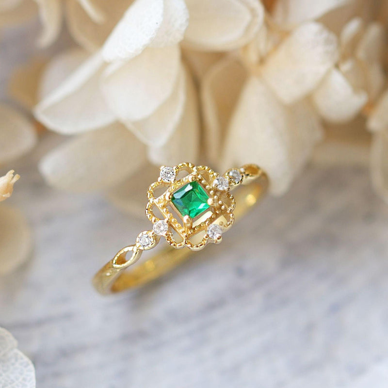 Barocker Smaragdring (massives Silber)