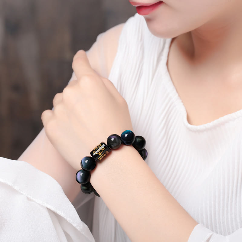 Carmiora natürliches Regenbogen-Obsidian-Armband mit positiver Transformation