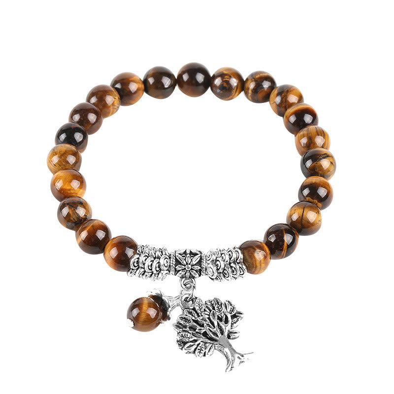 Carmiora Stretch-Armband mit natürlichem Edelstein, Baum des Lebens, Glücksbringer