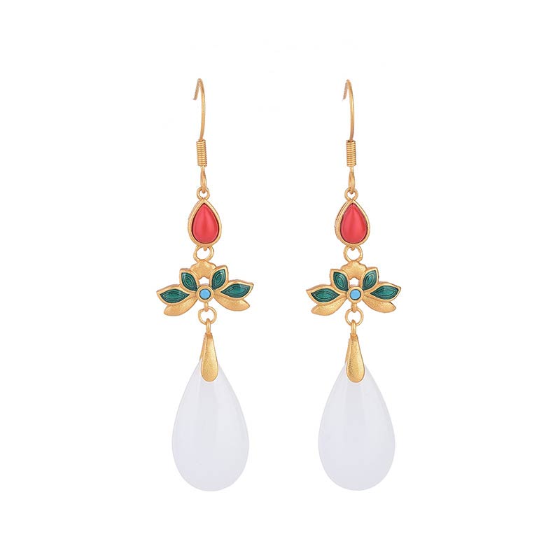 Carmiora FengShui Glücks-Tropfenohrringe aus weißer Jade