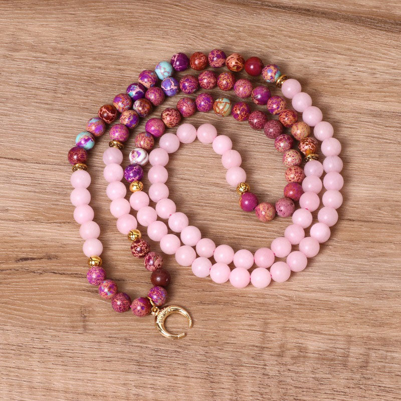 Carmiora 108 Perlen Miano echtes rosa Kristall-Mala-Heilarmband