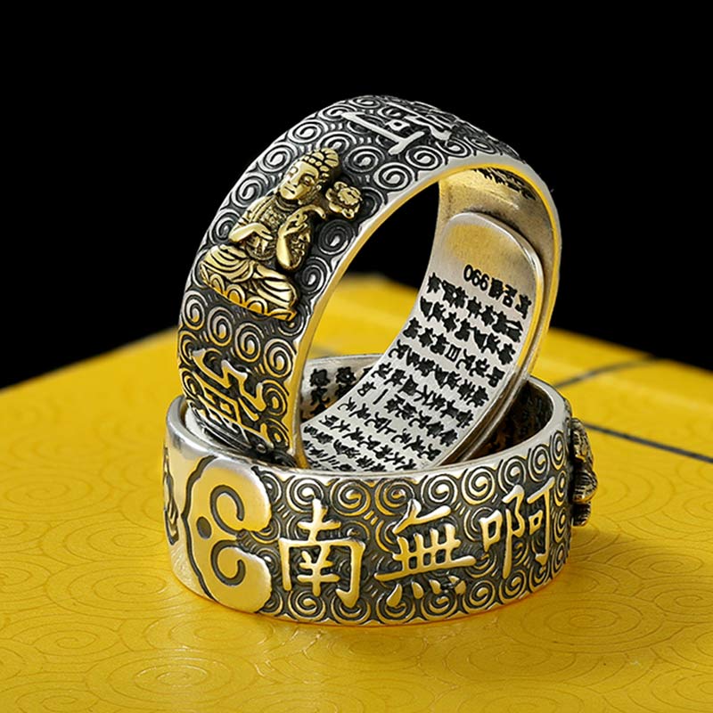 Carmiora Chinesischer Sternzeichen-Natal-Buddha-Reichtum-Glück-verstellbarer Ring
