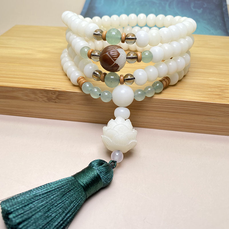 Carmiora White Bodhi Seed Mala 108 Perlen Schutzarmband
