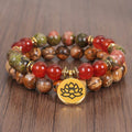 Carmiora Tibetisches Bild Jaspis Positive Lotus Armband Set