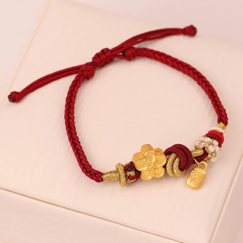 Carmiora Pfirsichblüten-Glücksbringer-Armband mit roter Schnur
