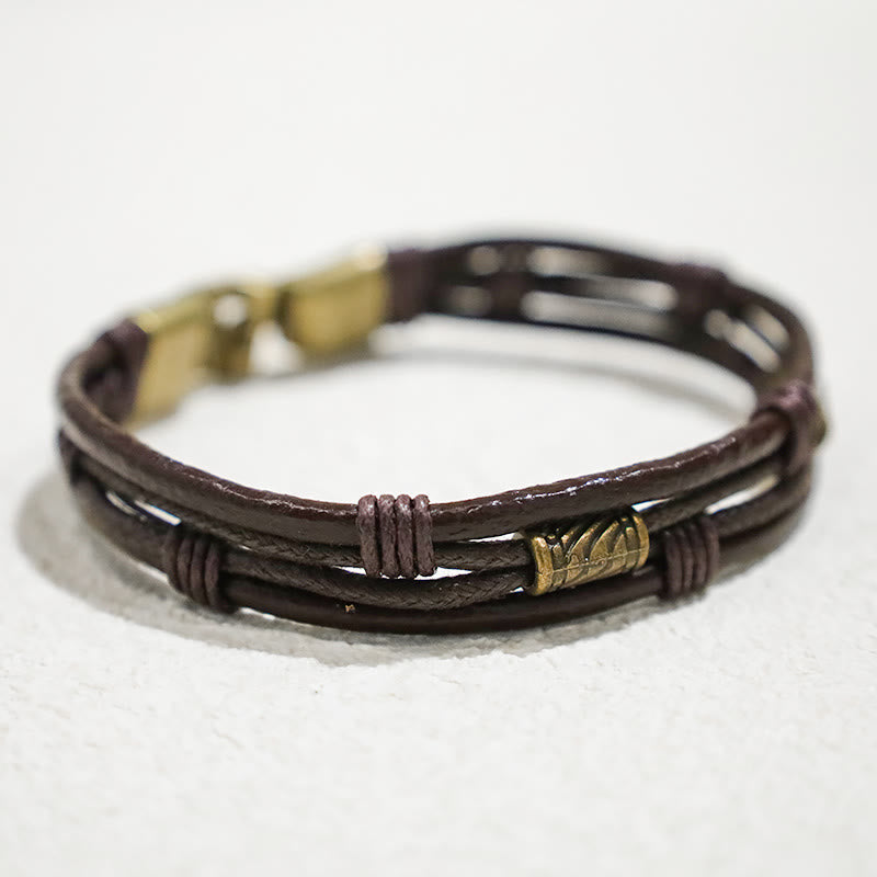 Carmiora Vintage Lederarmband, braunes Seil, geschichtetes Armband, Armreif