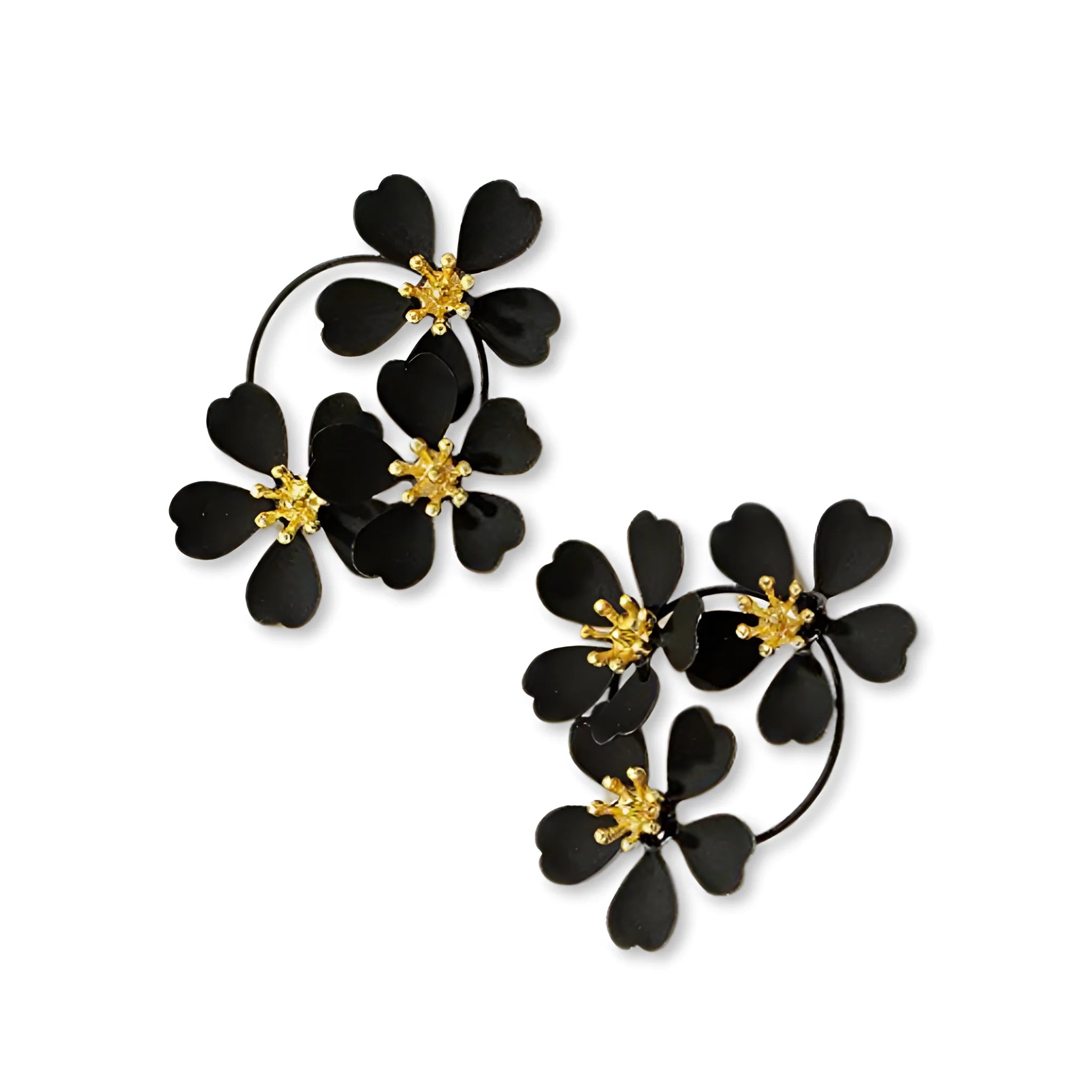 Florale Emaille Ohrringe, Gold Mitte, Schmuck im Botanischen Stil