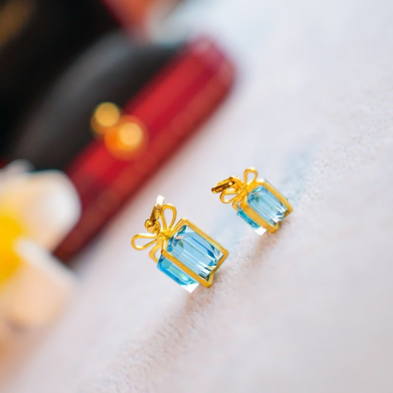 Blaue Geschenkbox-Halskette (massives Silber)