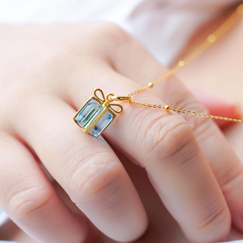 Blaue Geschenkbox-Halskette (massives Silber)