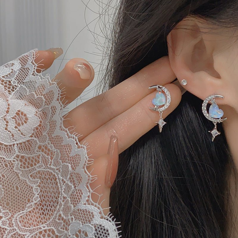 Blaue Herz-Mond-Ohrringe