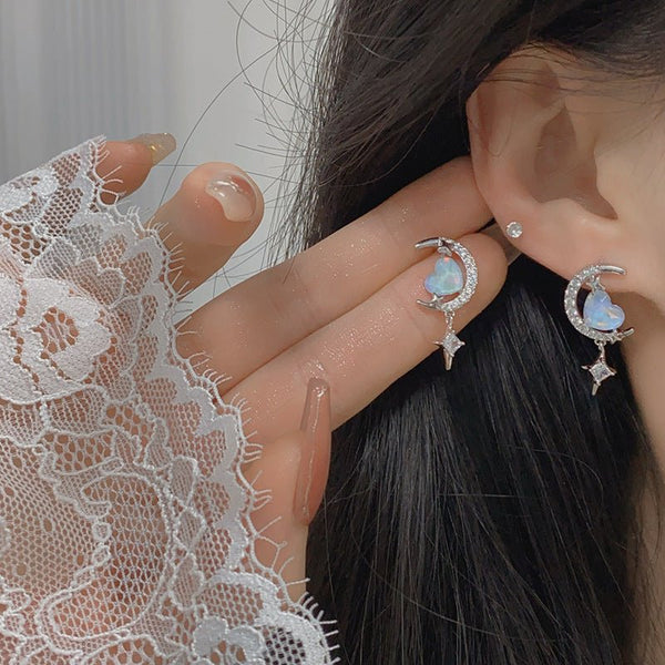 Blaue Herz-Mond-Ohrringe