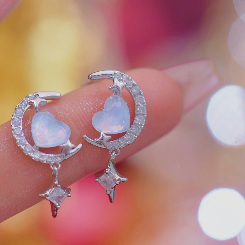 Blaue Herz-Mond-Ohrringe