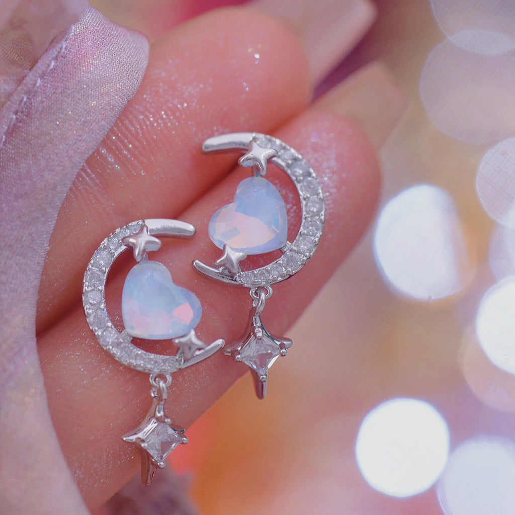 Blaue Herz-Mond-Ohrringe